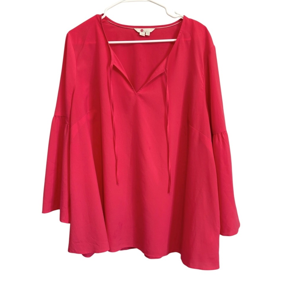 Boden Blouse Top Size 18 Pink Tie Neck Bell Sleeve Relaxed Fit